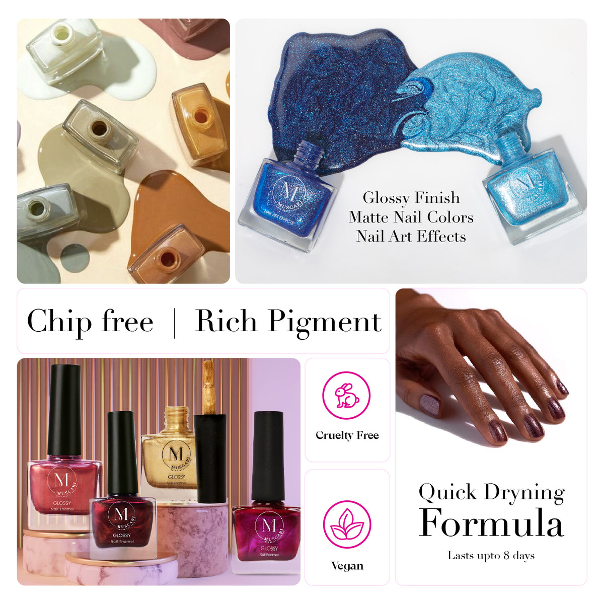 Muscari Premium Nail Paint and Polish for All | Glossy, Quick-Dry & Chip Resistant | Gel Nail Paint |10 ML (Fuchsia Flair)